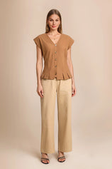 Womens Dark Khaki Deep V Neck Vest | CicyBell