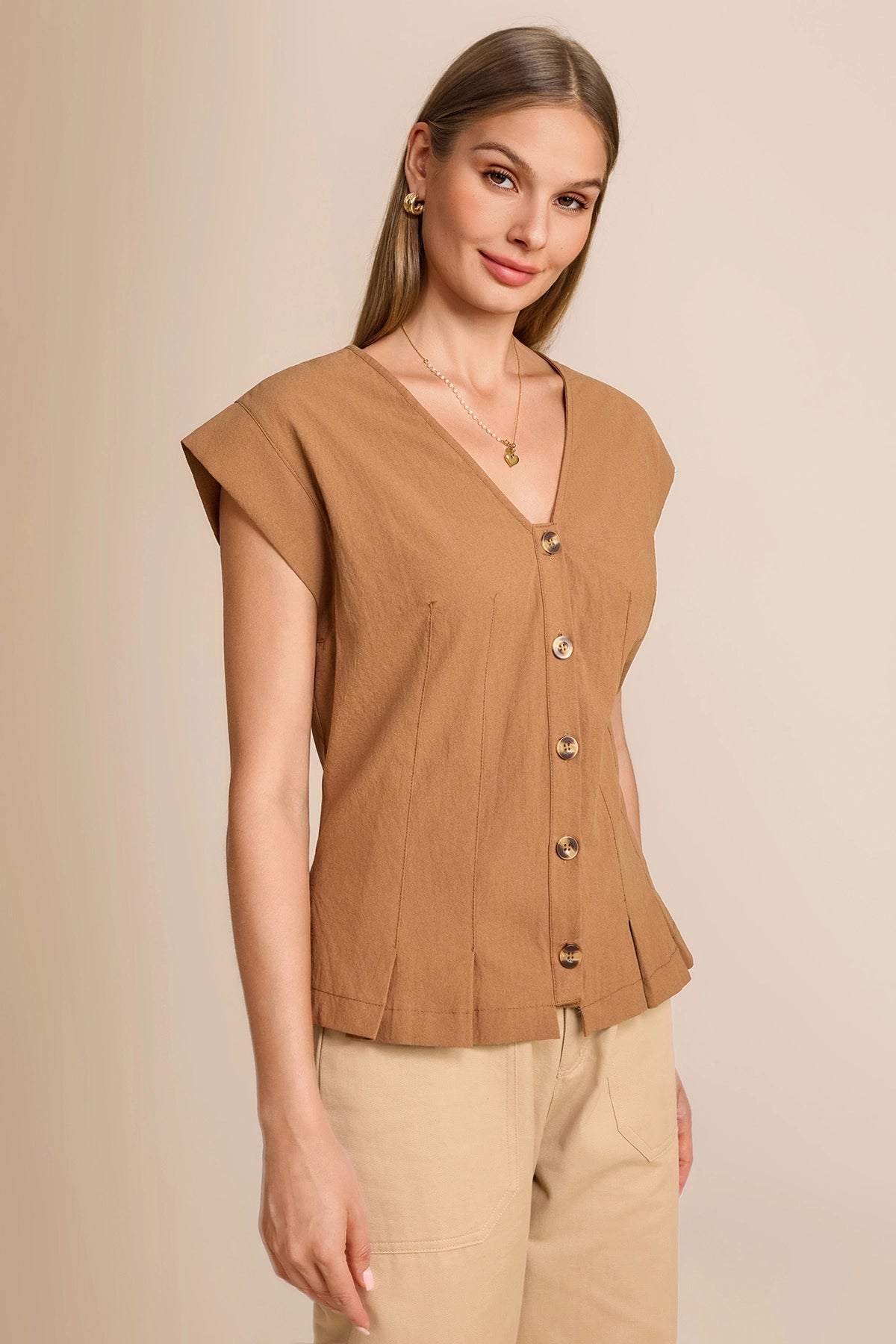 Womens Dark Khaki Deep V Neck Vest | CicyBell