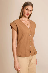 Womens Dark Khaki Deep V Neck Vest | CicyBell