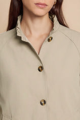 Womens Dark Khaki Ruffle Short Trench Coat | CicyBell
