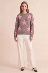 Womens Dark Khaki Star Pattern Pullover Sweater | CicyBell