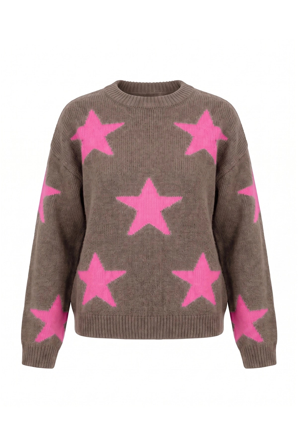 Womens Dark Khaki Star Pattern Pullover Sweater | CicyBell