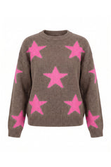 Womens Dark Khaki Star Pattern Pullover Sweater | CicyBell