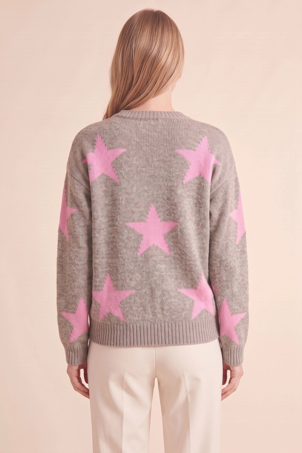 Womens Dark Khaki Star Pattern Pullover Sweater | CicyBell