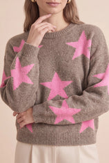 Womens Dark Khaki Star Pattern Pullover Sweater | CicyBell