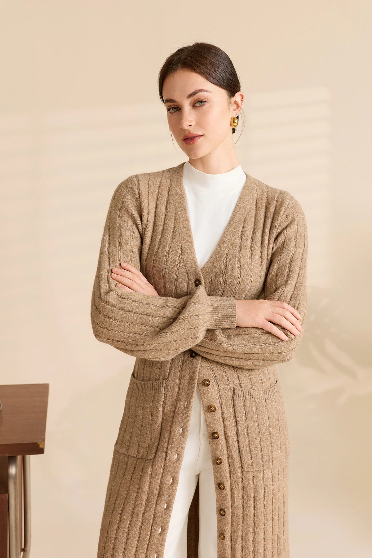 Womens Dark Khaki Long Cardigan Sweaters | CicyBell