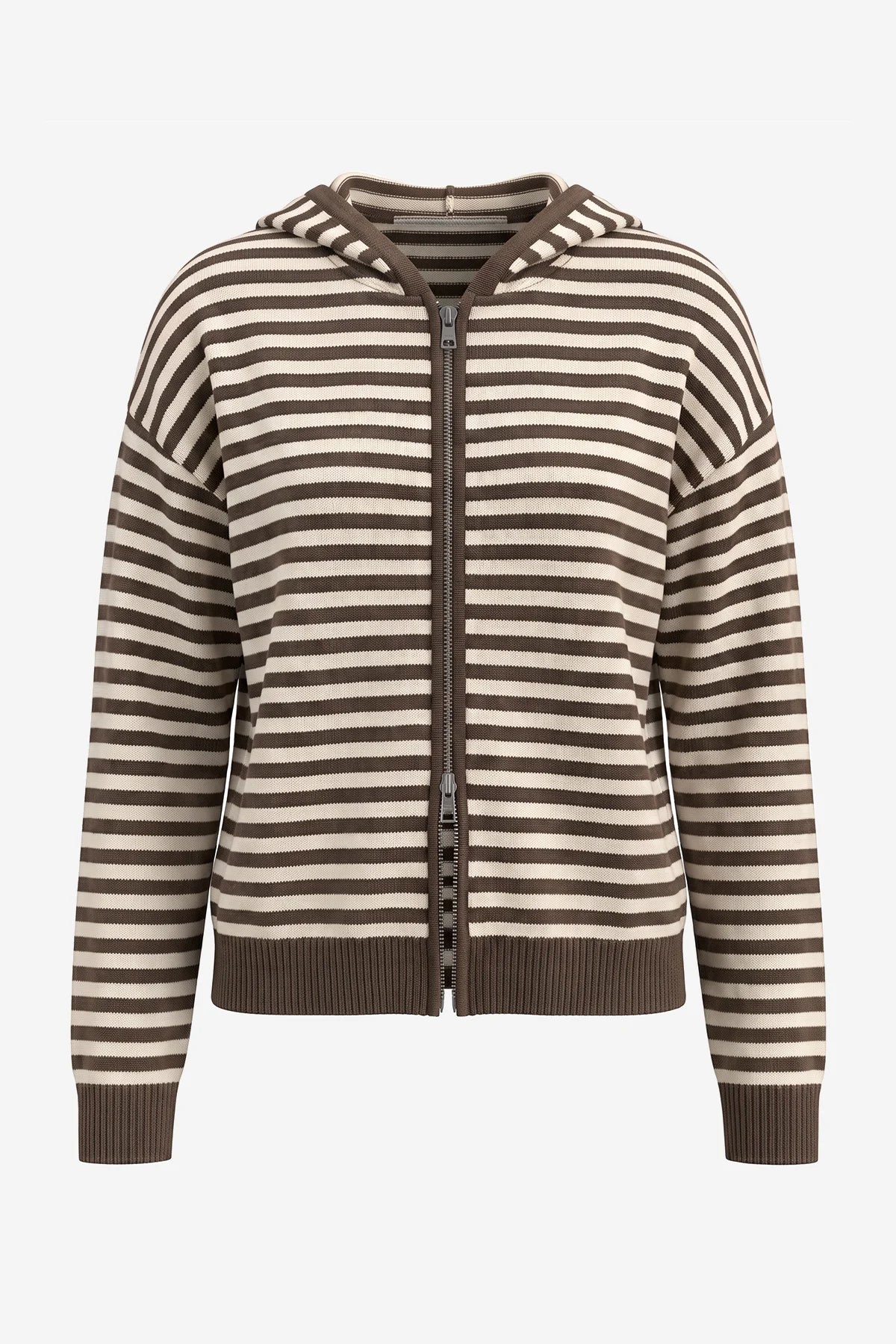 Womens Deep Coffee Striped Cardigan Sweaters | CicyBell