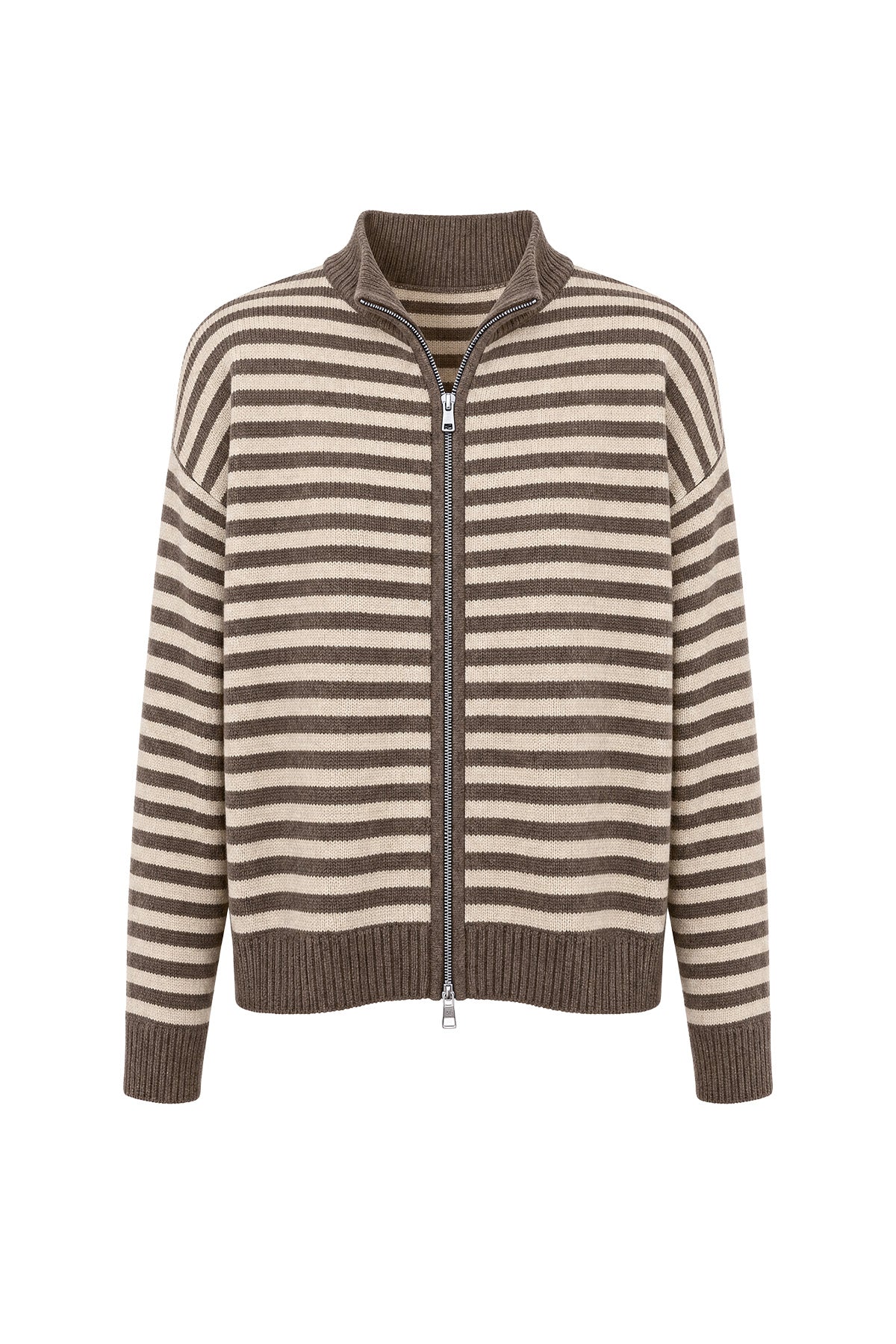 Womens Deep Coffee Striped Cardigan Sweaters | CicyBell