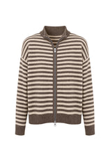 Womens Deep Coffee Striped Cardigan Sweaters | CicyBell