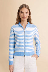 Womens Light Blue Striped Cardigan Sweaters | CicyBell