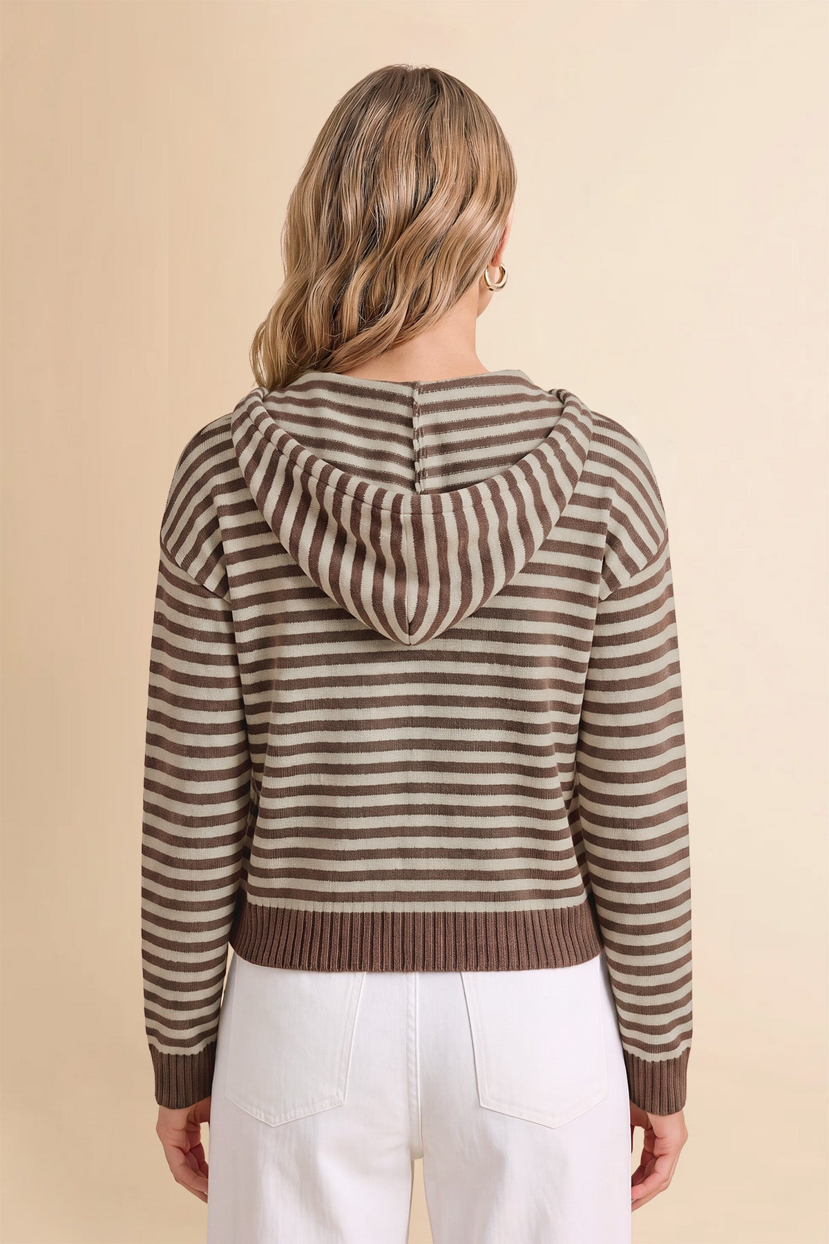 Womens Deep Coffee Striped Cardigan Sweaters | CicyBell