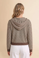 Womens Deep Coffee Striped Cardigan Sweaters | CicyBell
