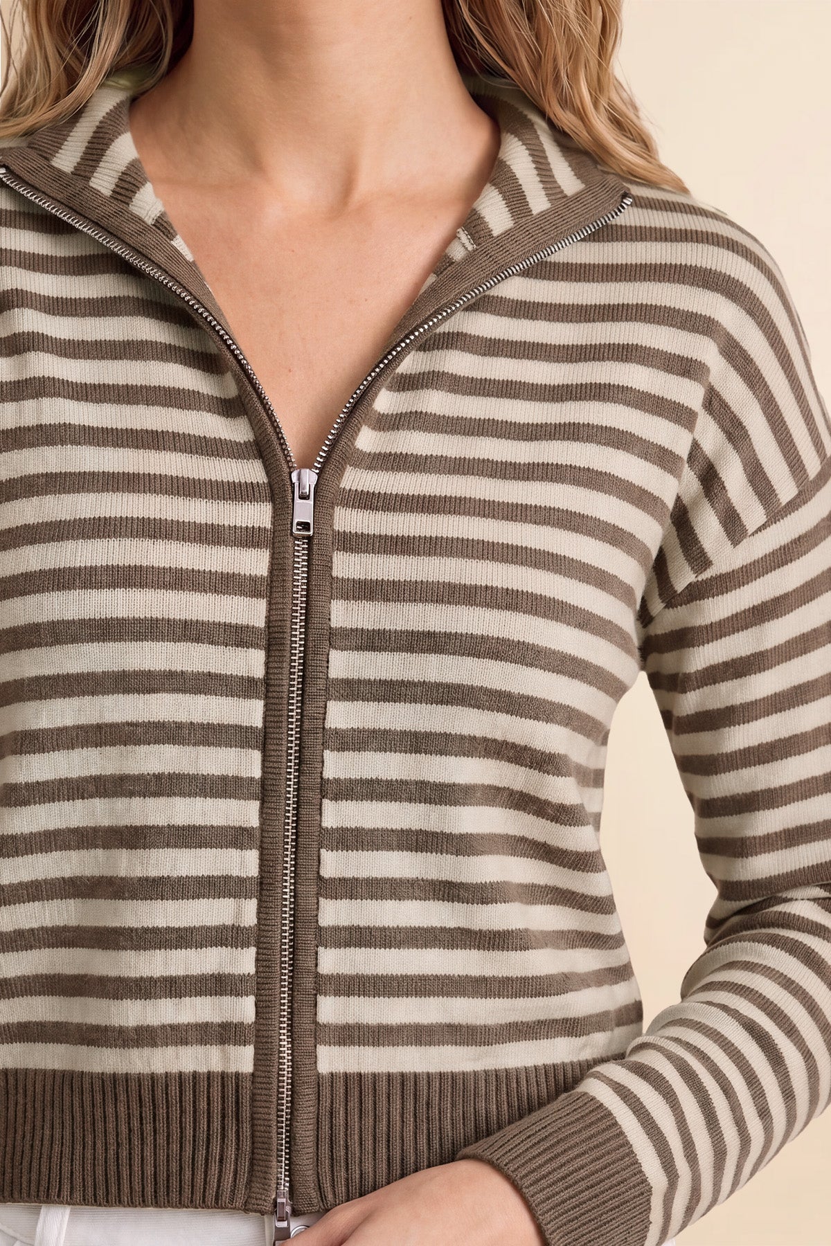 Womens Deep Coffee Striped Cardigan Sweaters | CicyBell