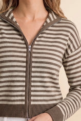 Womens Deep Coffee Striped Cardigan Sweaters | CicyBell