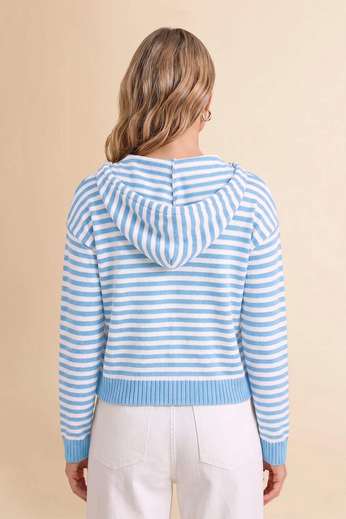 Womens Light Blue Striped Cardigan Sweaters | CicyBell