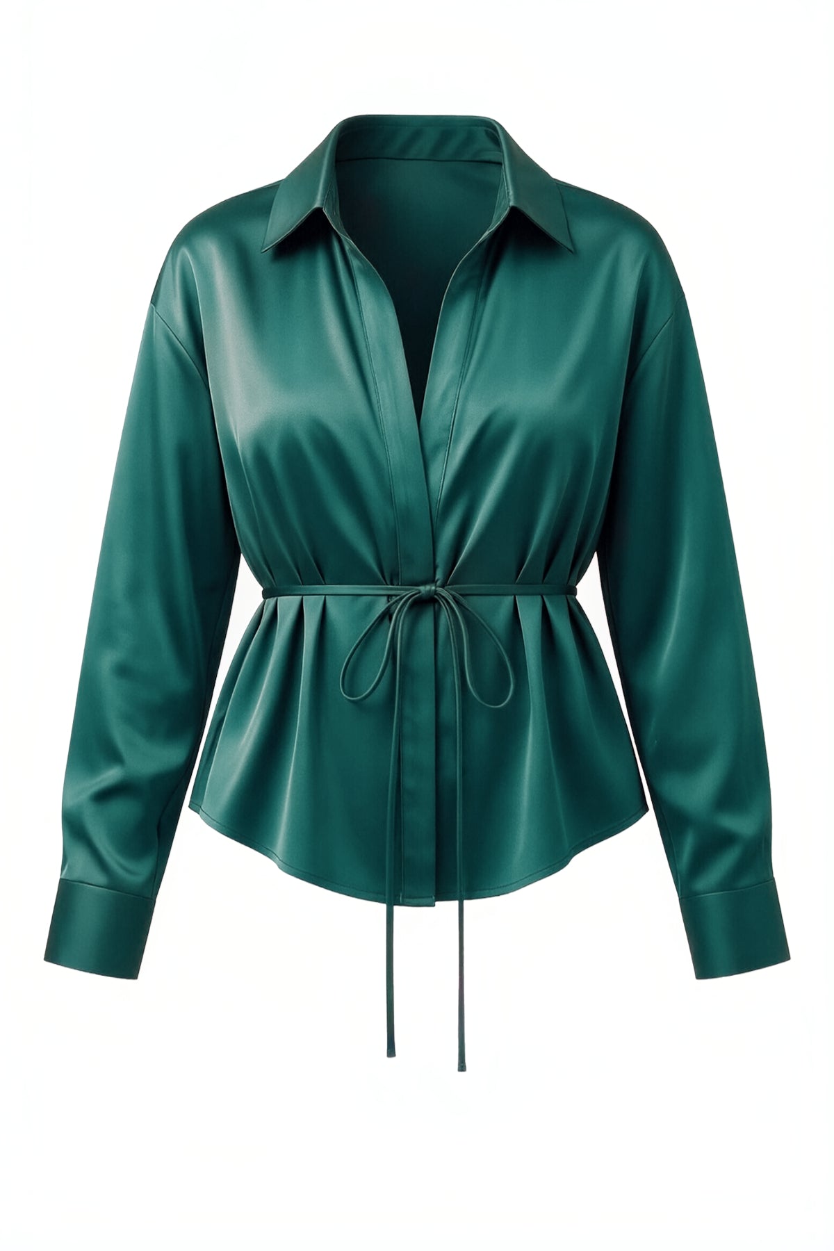 Womens Deep Green Satin Button Down Shirts | CicyBell