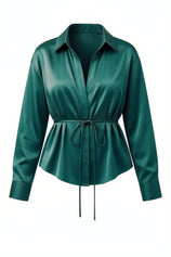 Womens Deep Green Satin Button Down Shirts | CicyBell