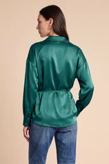 Womens Deep Green Satin Button Down Shirts | CicyBell