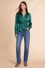 Womens Deep Green Satin Button Down Shirts | CicyBell