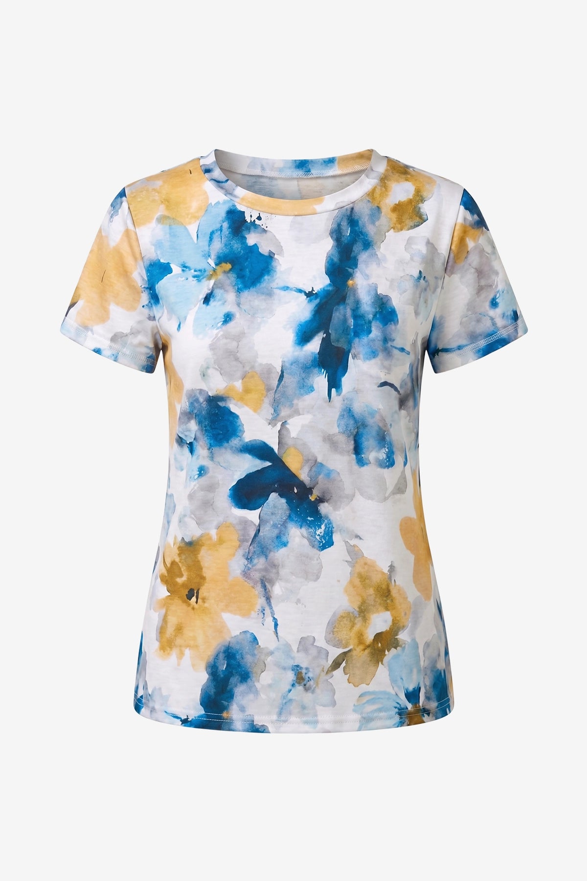 Womens Floral Blue Summer Crew Neck  T-Shirts | CicyBell