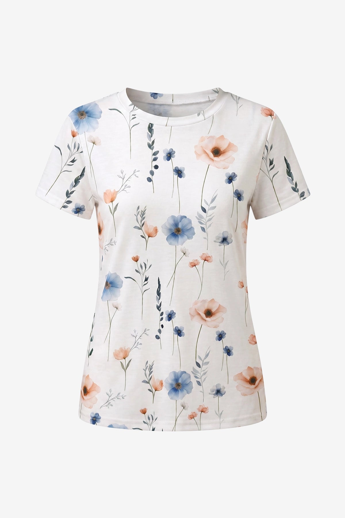 Womens Floral White Crew Neck  T-Shirts | CicyBell