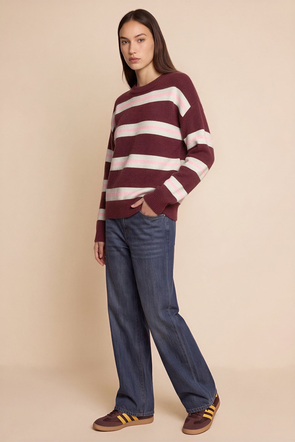 Womens Fuchsia Striped Pullover Sweater | CicyBell