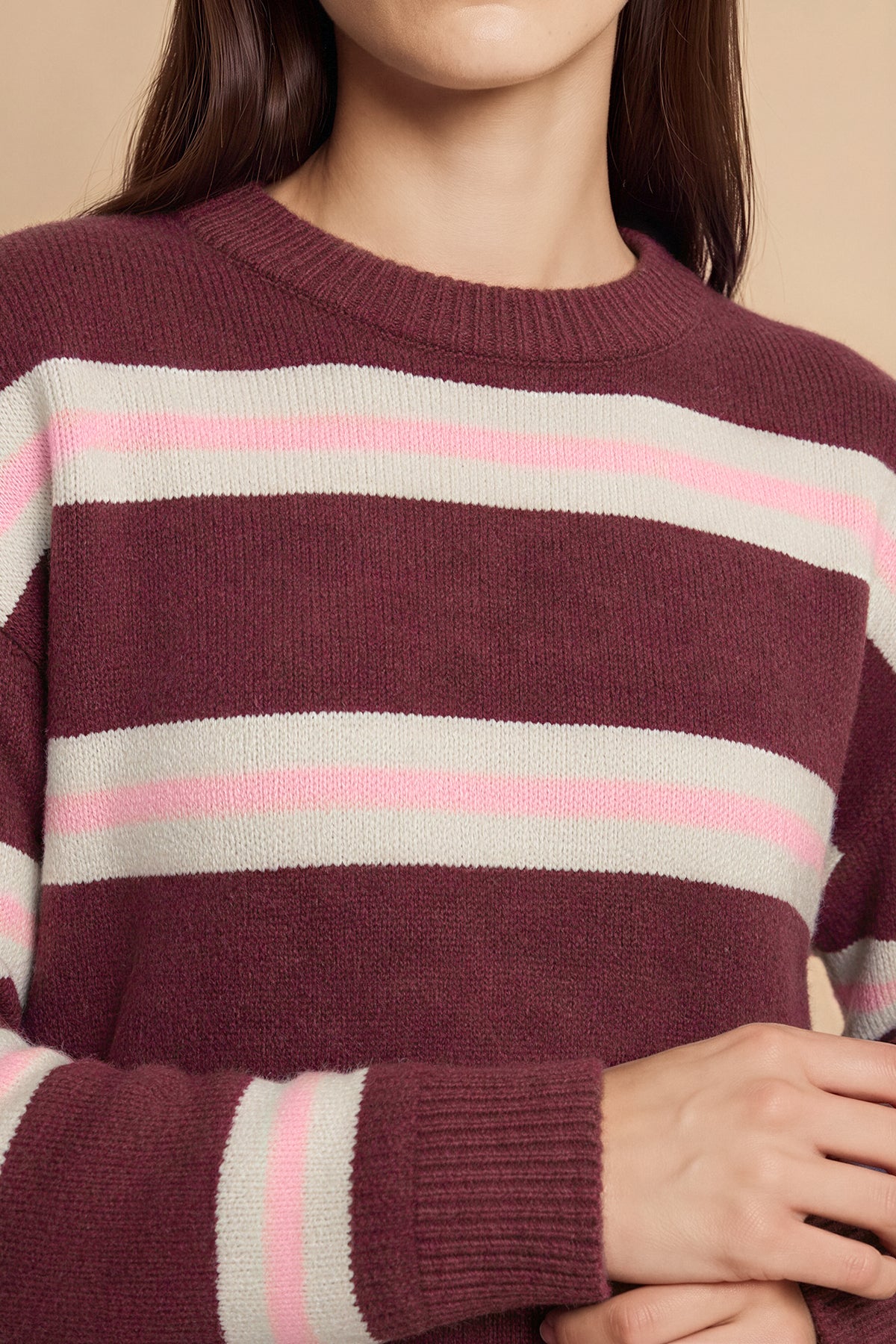 Womens Fuchsia Striped Pullover Sweater | CicyBell