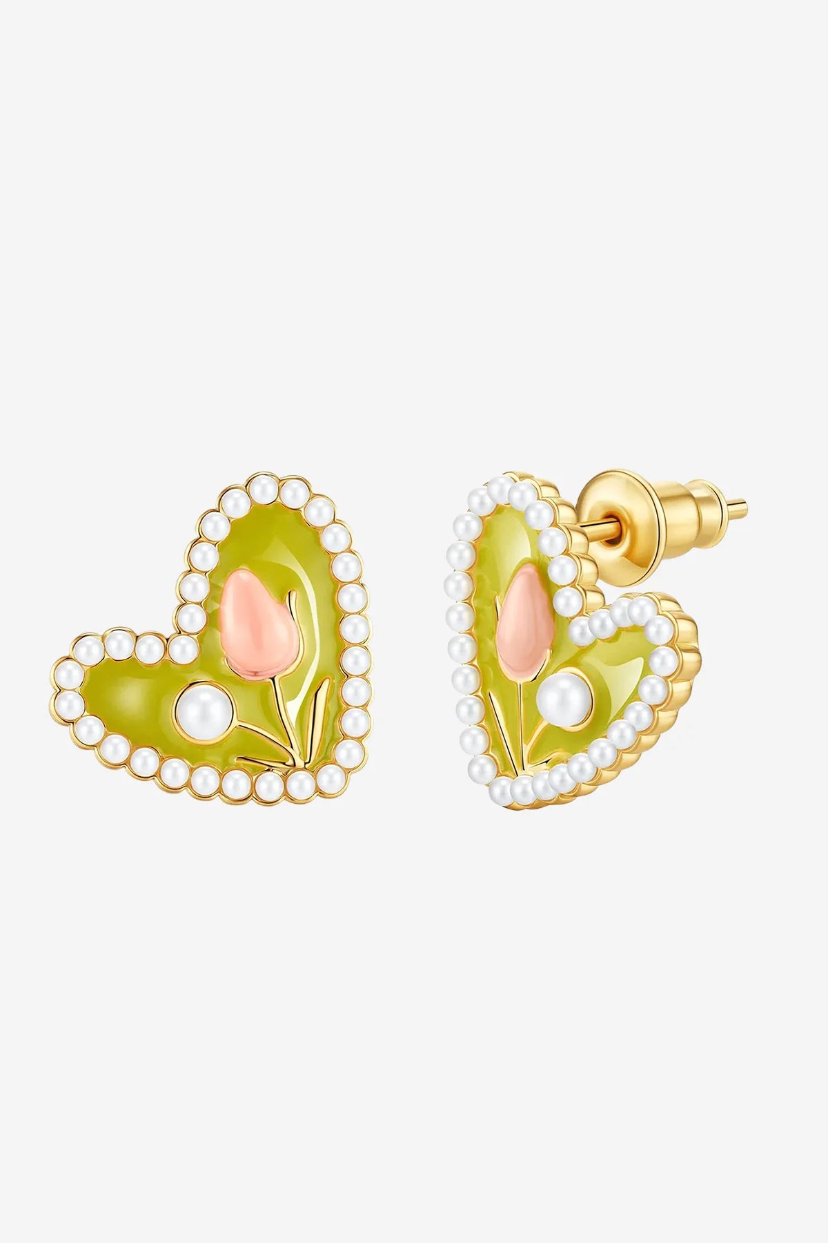 Women 18K Gold Tulip Heart Stud Earrings | CicyBell