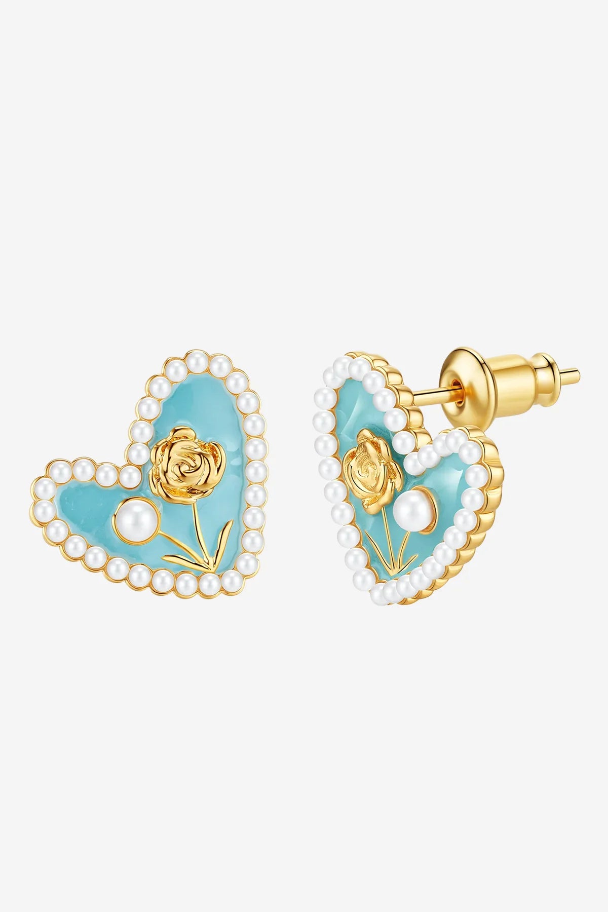 Women 18K Gold Rose Heart Stud Earrings | CicyBell