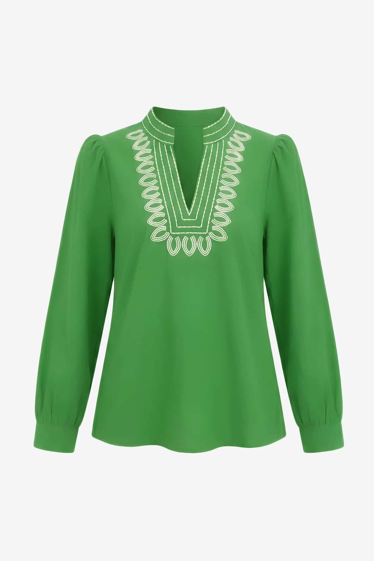 Womens Green Puff Long Sleeve Blouses | CicyBell
