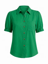 Womens Green Puff Short Sleeve Shirts | CicyBell