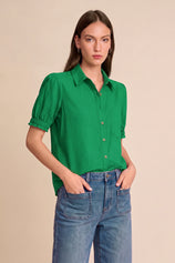 Womens Green Puff Short Sleeve Shirts | CicyBell