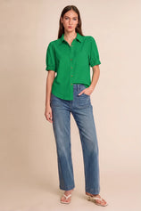 Womens Green Puff Short Sleeve Shirts | CicyBell