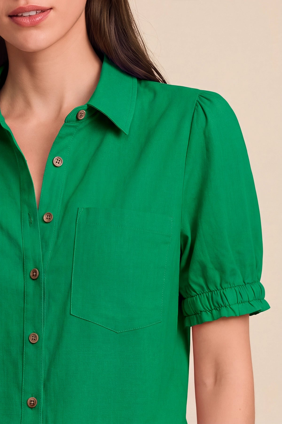 Womens Green Puff Short Sleeve Shirts | CicyBell