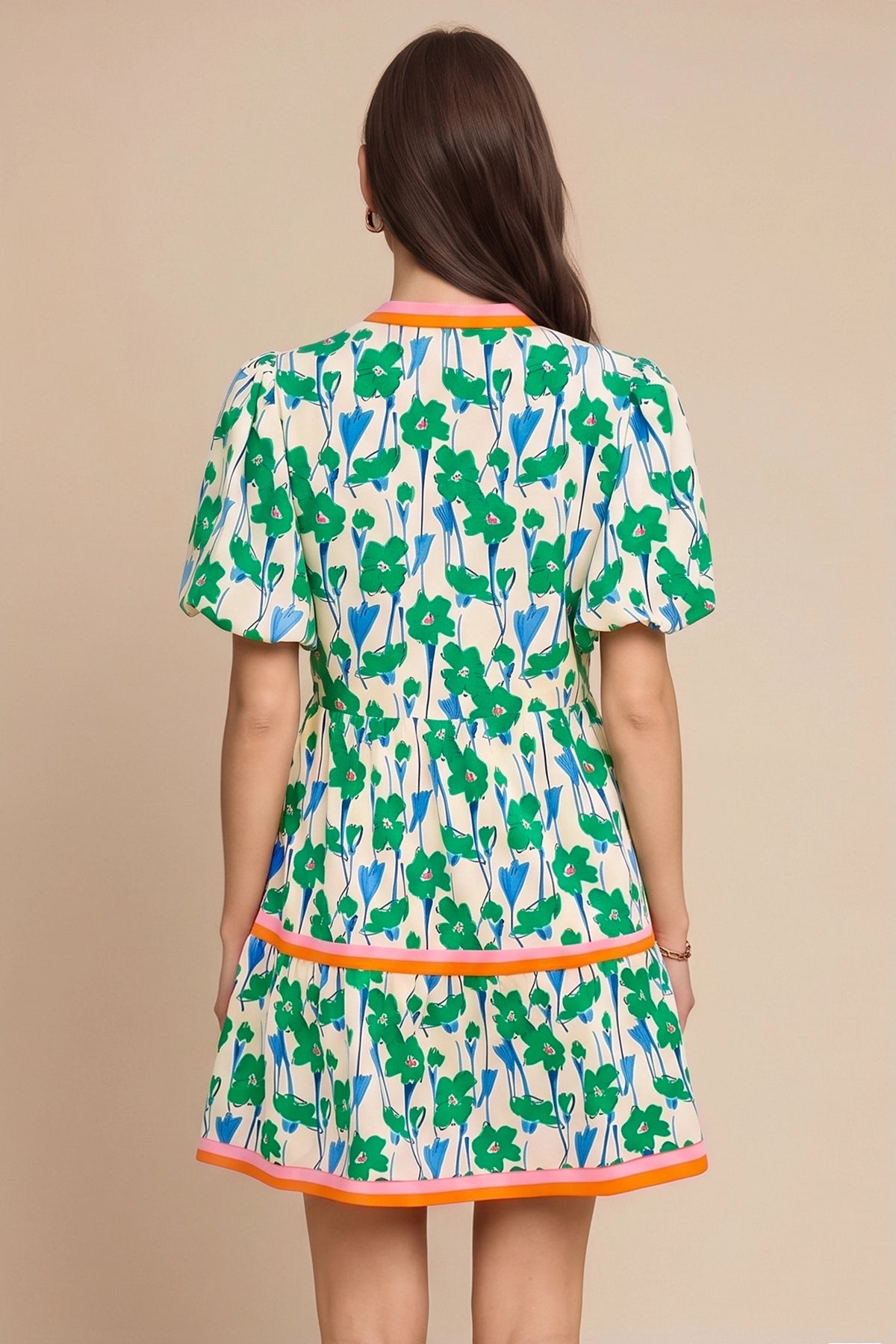 Womens Green V Neck Floral Mini Dress | CicyBell