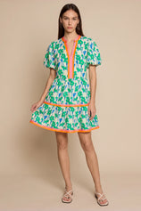 Womens Green V Neck Floral Mini Dress | CicyBell