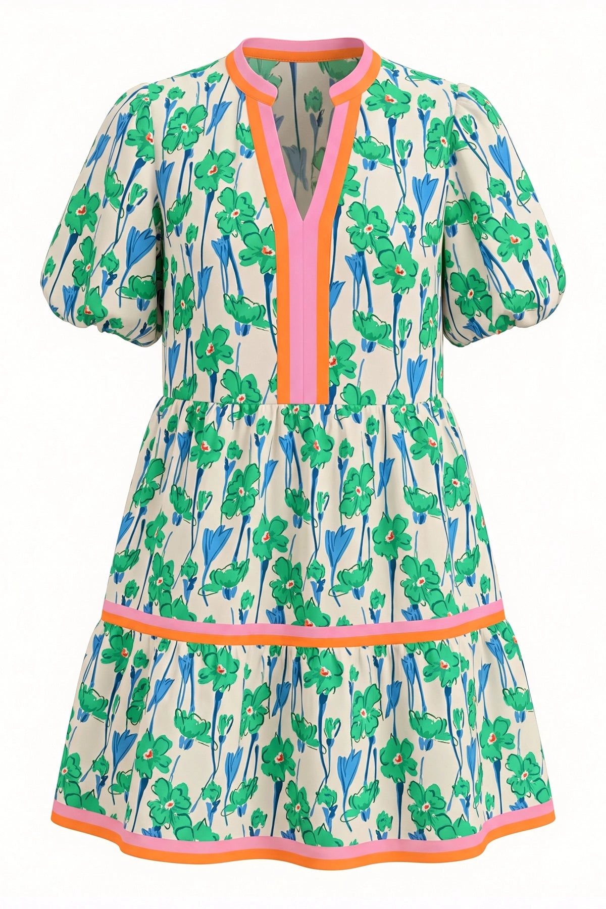Womens Green V Neck Floral Mini Dress | CicyBell