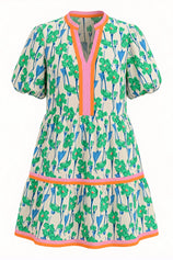 Womens Green V Neck Floral Mini Dress | CicyBell