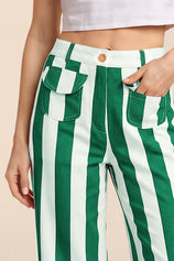 Womens Green Striped Wide Leg Jeans | CicyBell