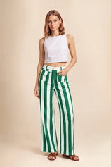 Womens Green Striped Wide Leg Jeans | CicyBell
