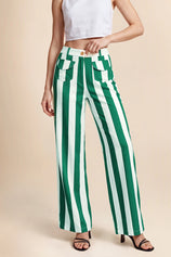 Womens Green Striped Wide Leg Jeans | CicyBell