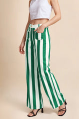 Womens Green Striped Wide Leg Jeans | CicyBell