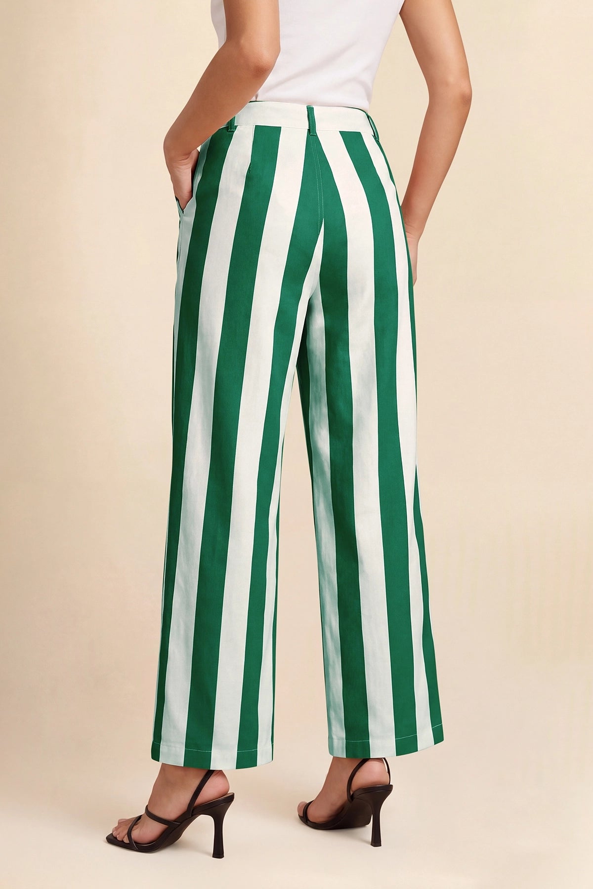 Womens Green Striped Wide Leg Jeans | CicyBell