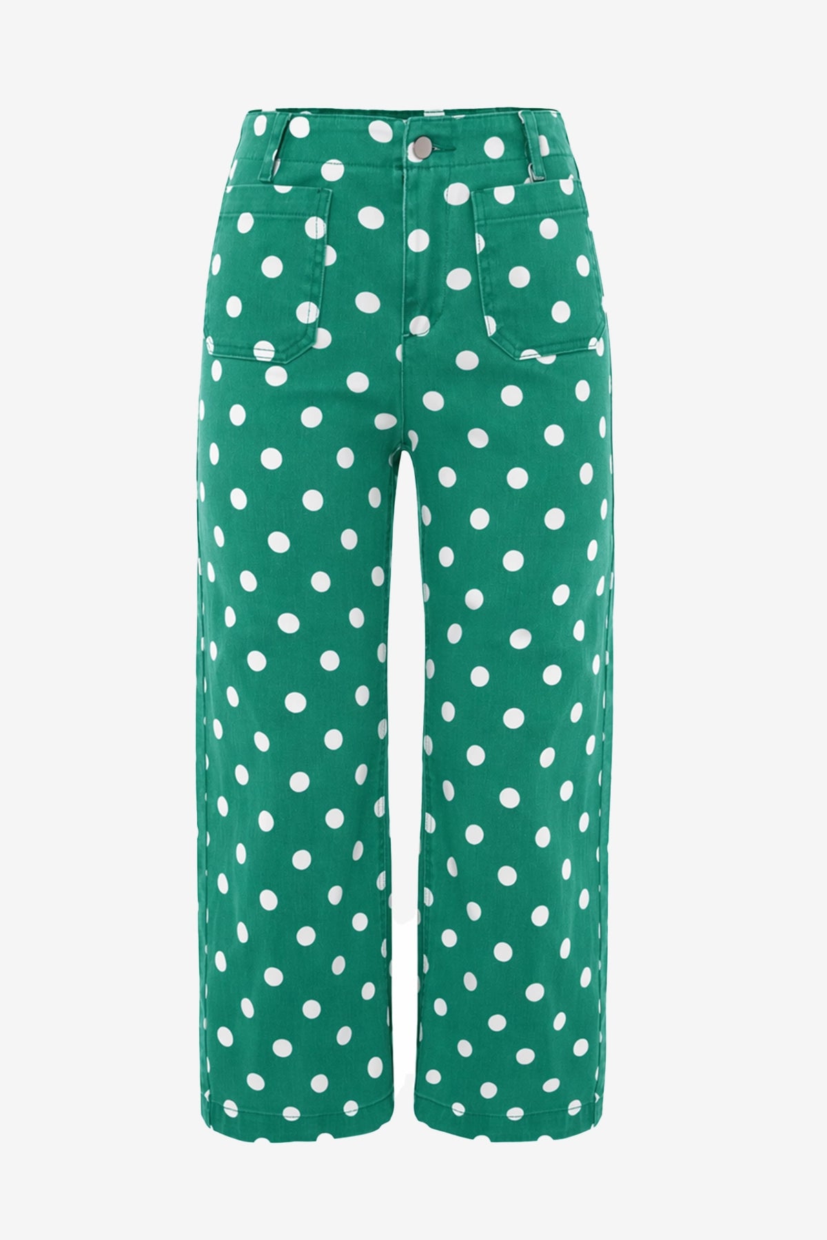 Womens Green Polka Dot Straight Leg Jeans| CicyBell
