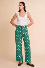 Womens Green Polka Dot Straight Leg Jeans| CicyBell