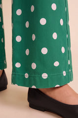 Womens Green Polka Dot Straight Leg Jeans| CicyBell