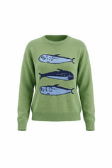 Womens Green Fish Graphic Knit Sweaters | CicyBell