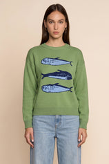 Womens Green Fish Graphic Knit Sweaters | CicyBell