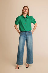 Womens Green Puff Short Sleeve Shirts | CicyBell