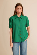 Womens Green Puff Short Sleeve Shirts | CicyBell